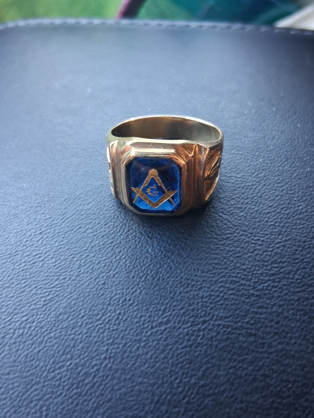 Gold Blue Masonic Signet Ring for Men - Classic Emblem